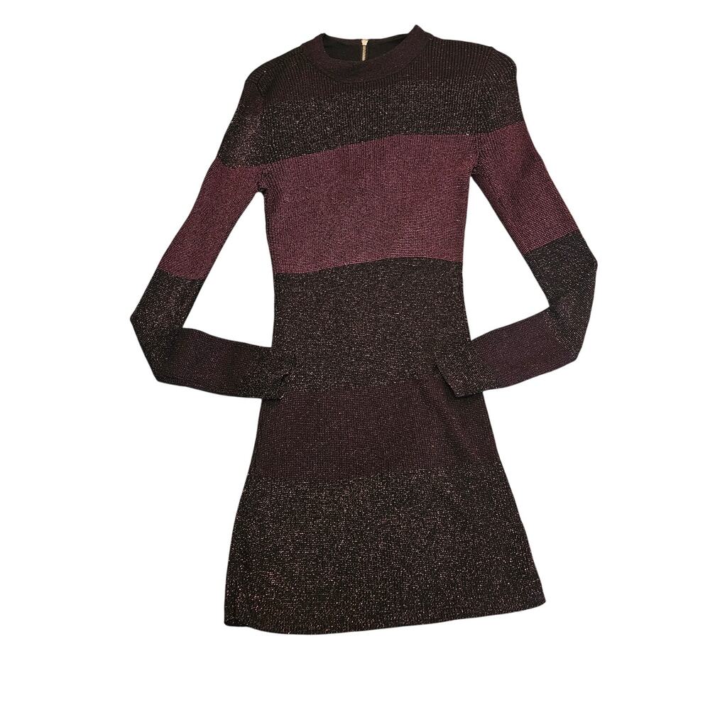 White House Black Market XS Metallic Colorblock Long Sleeve Sweater Dress